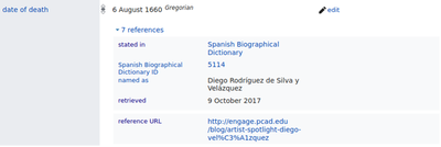 Image of wikidata claim with references.